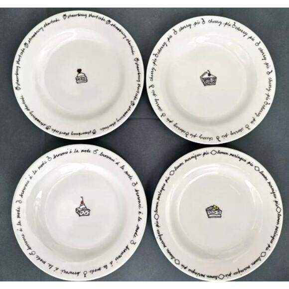 Pottery Barn Set of 4 "Dessert" plates featuring desserts | White | 8.25" | EUC - Picture 1 of 7